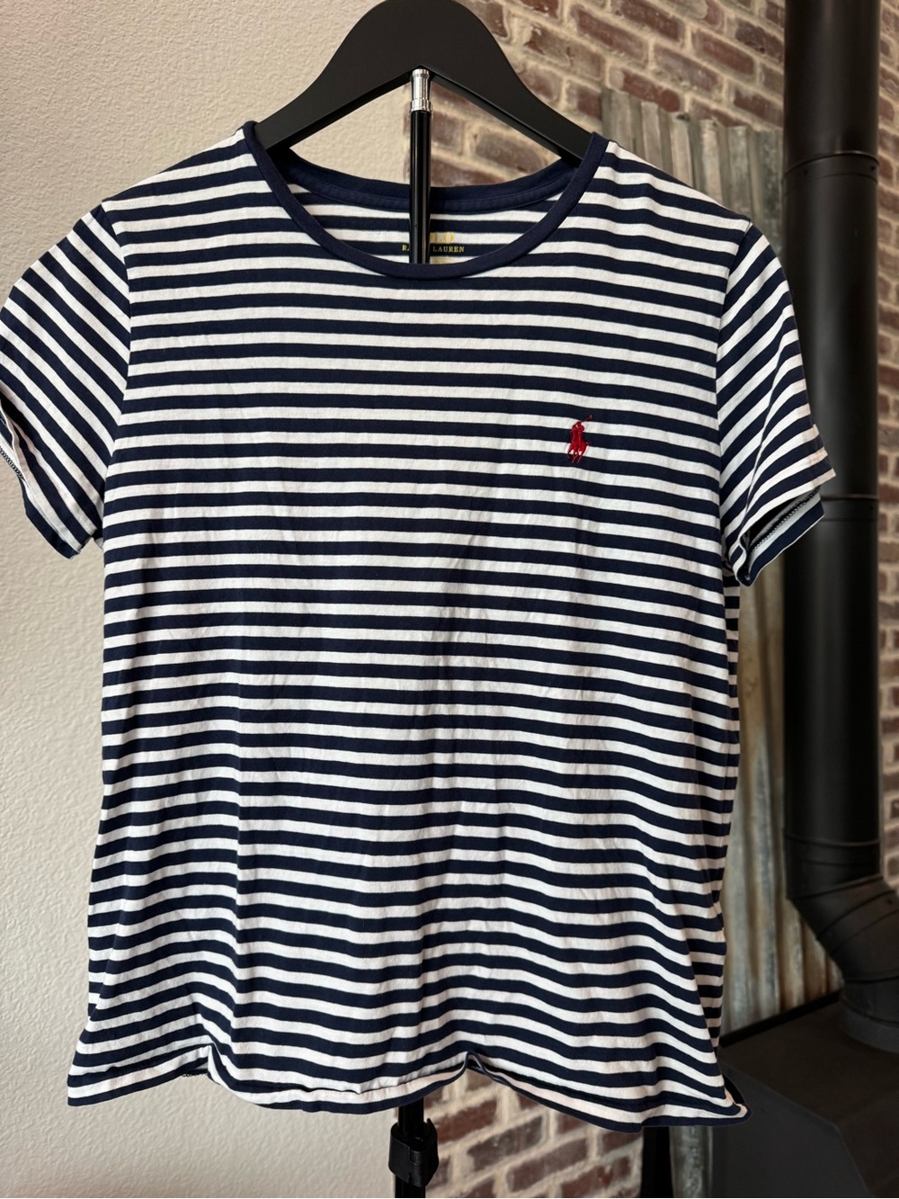 Polo by Ralph Lauren Navy & White Striped Tee with Yellow Logo